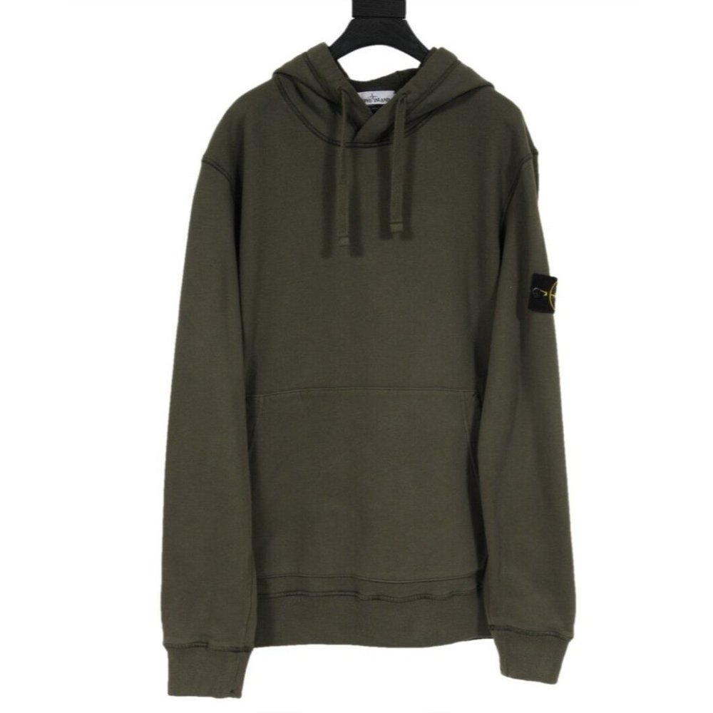 Stone Island Mens Hoodie Size XL Olive Green Compass Patch Logo Pullover Sweater